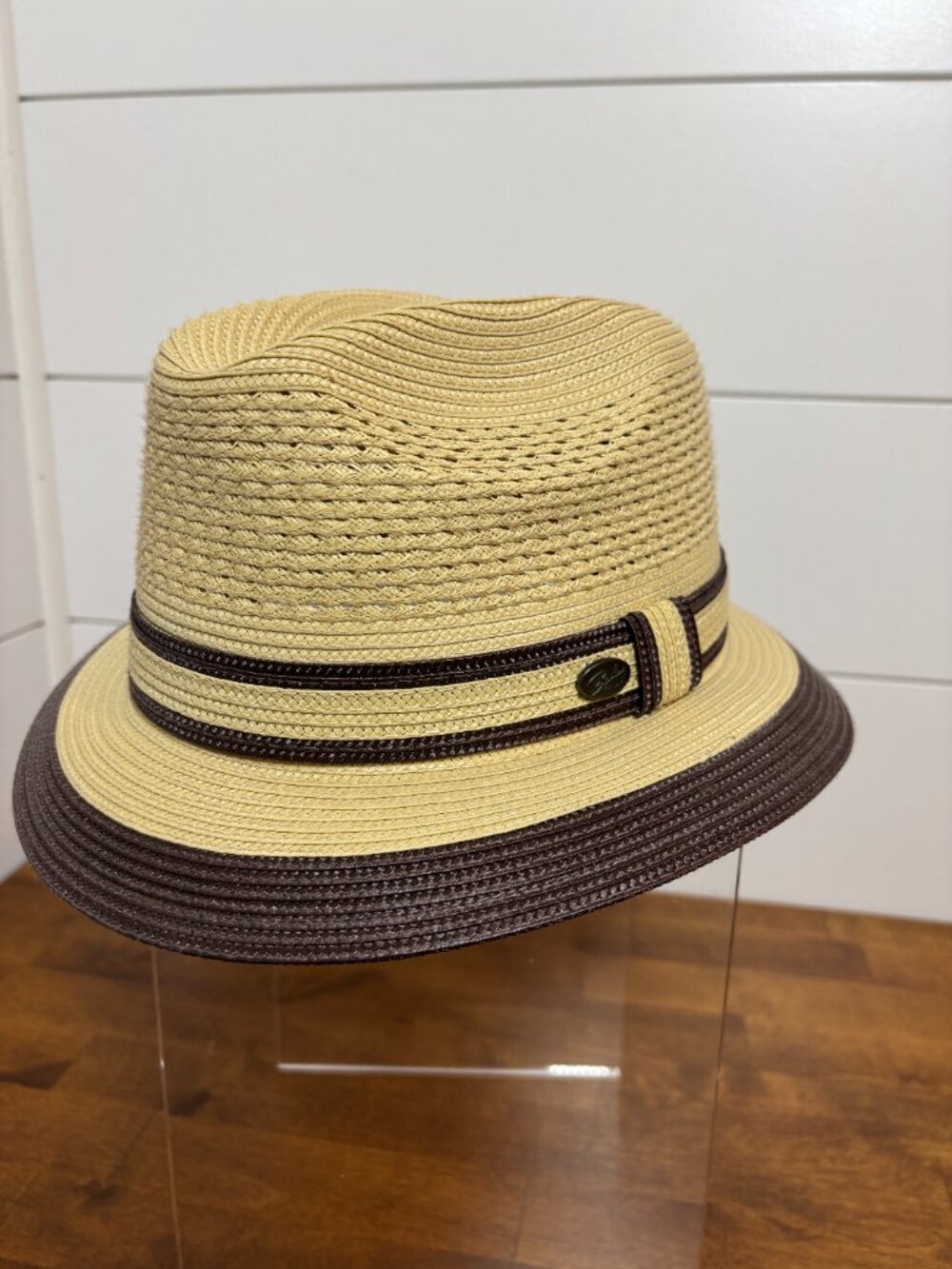 Bailey of Hollywood Two-Tone Straw Blend Fedora - Tan & Brown - Size M